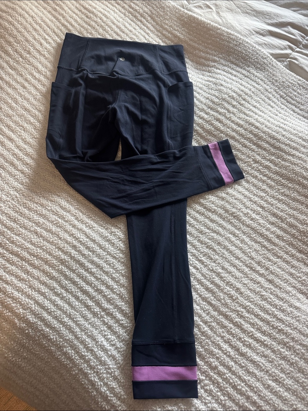 Navy Athletic Leggings with Magenta Stripe Accent - Picture 4 of 4